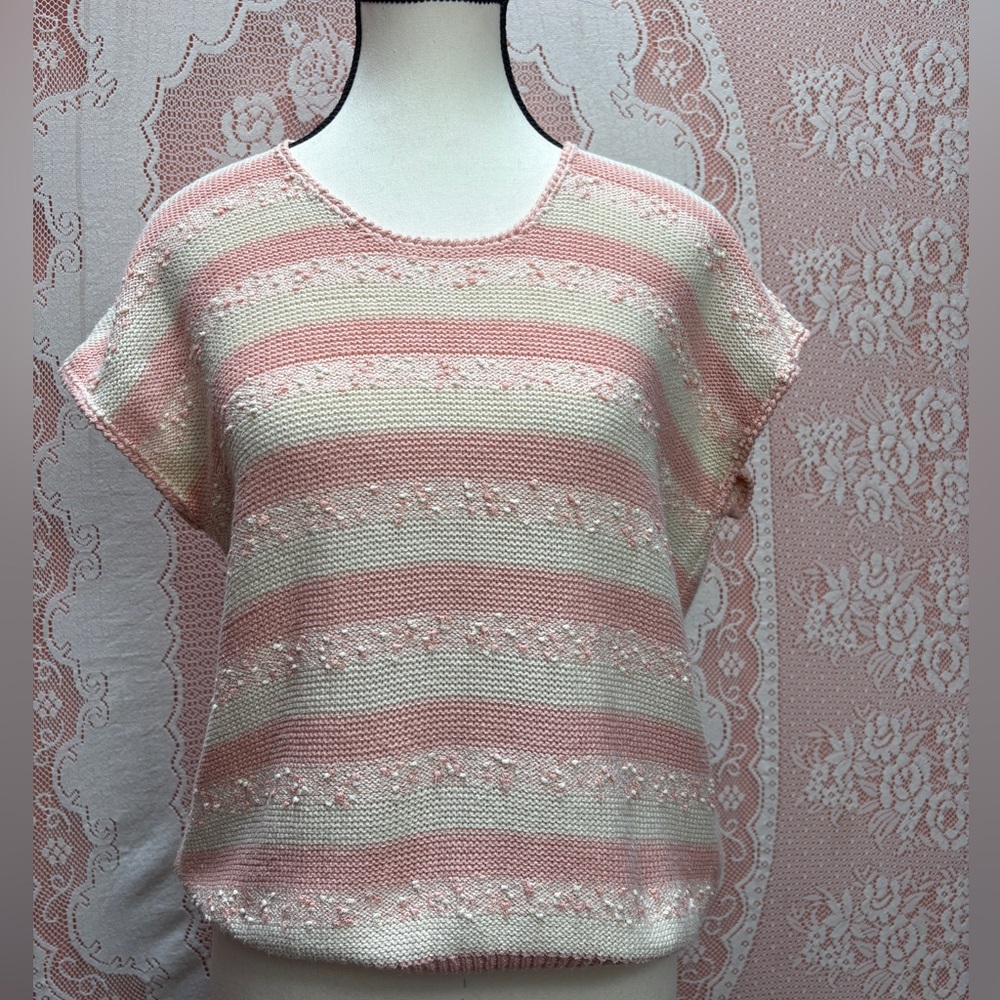 Vintage Mister Leonard Pink & Cream Stripe Knit Top Sz M - Picture 1 of 11